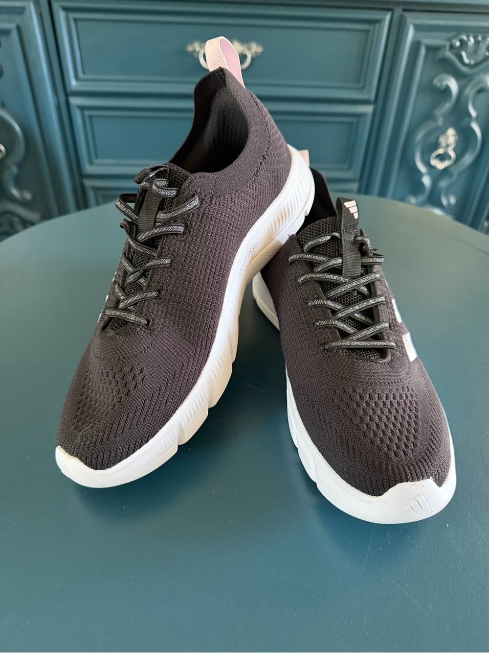 adidas Black Knit Slip-On Athletic Sneakers with White Sole